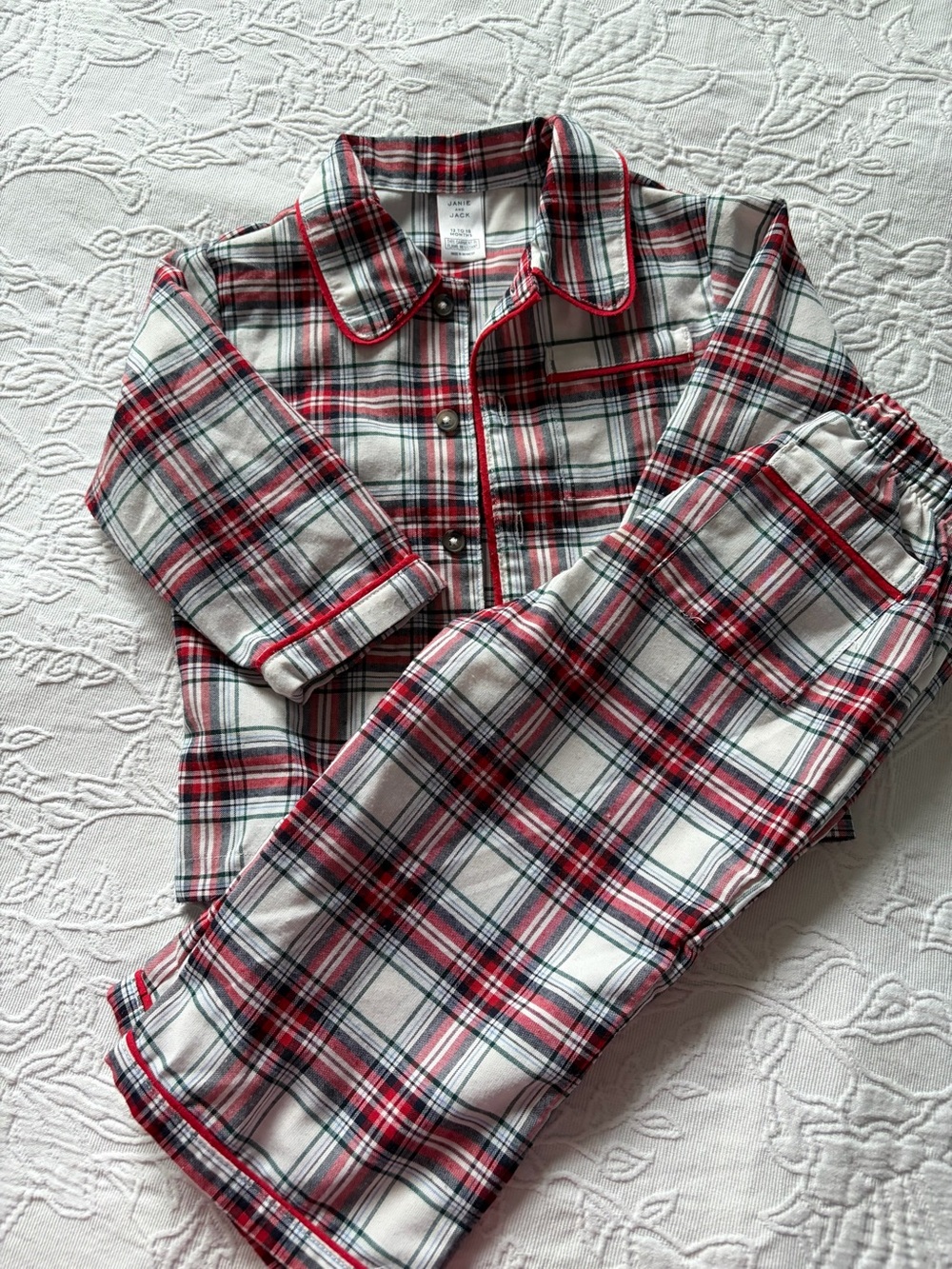 Janie and Jack 12-18m Kids Red & White Plaid Flannel Pajama Set